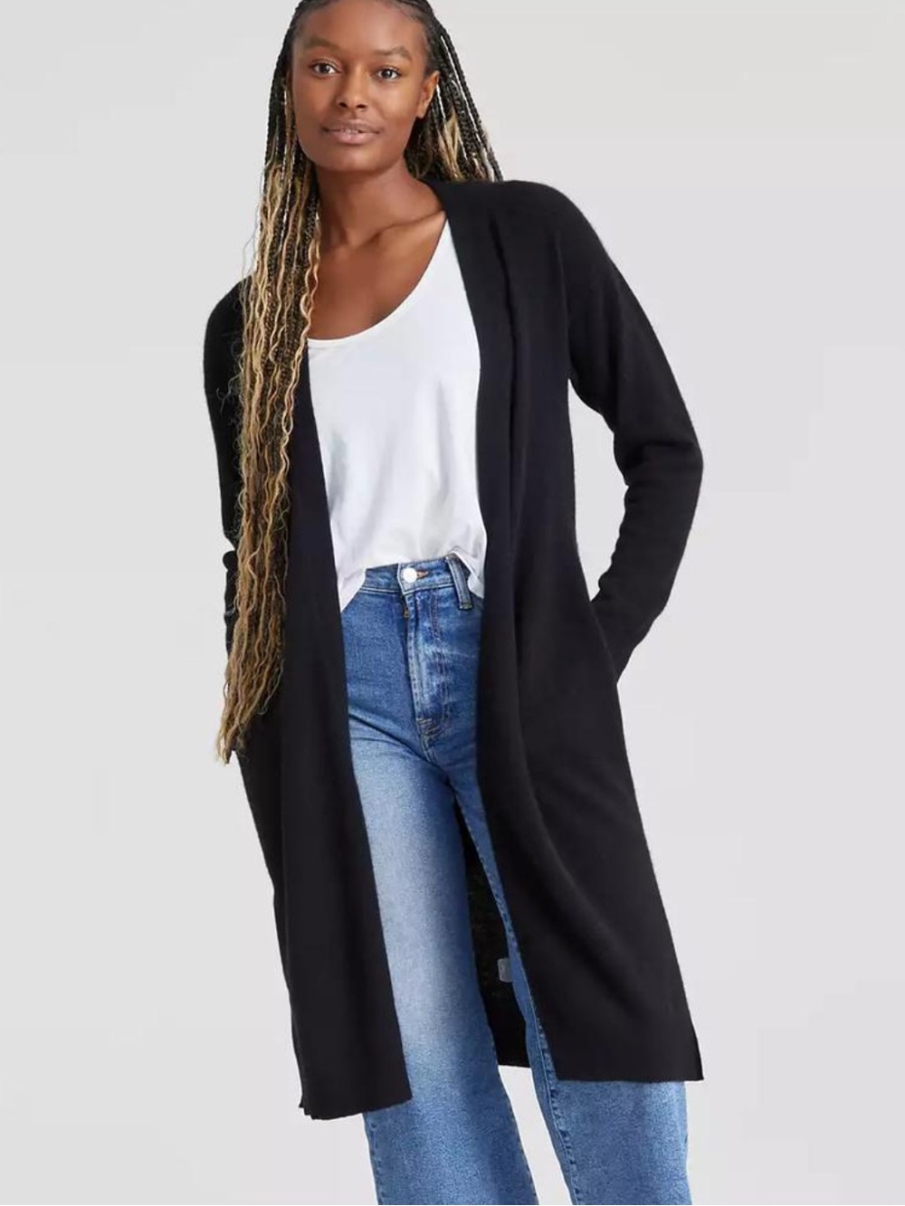 CHARTER CLUB 100% pure cashmere Black Long Cardigan Sweater coat